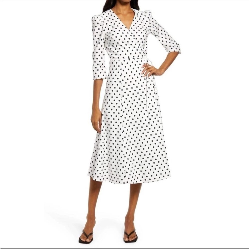 Reformation Hilltop Malta Polka Dot Midi dress white black - L